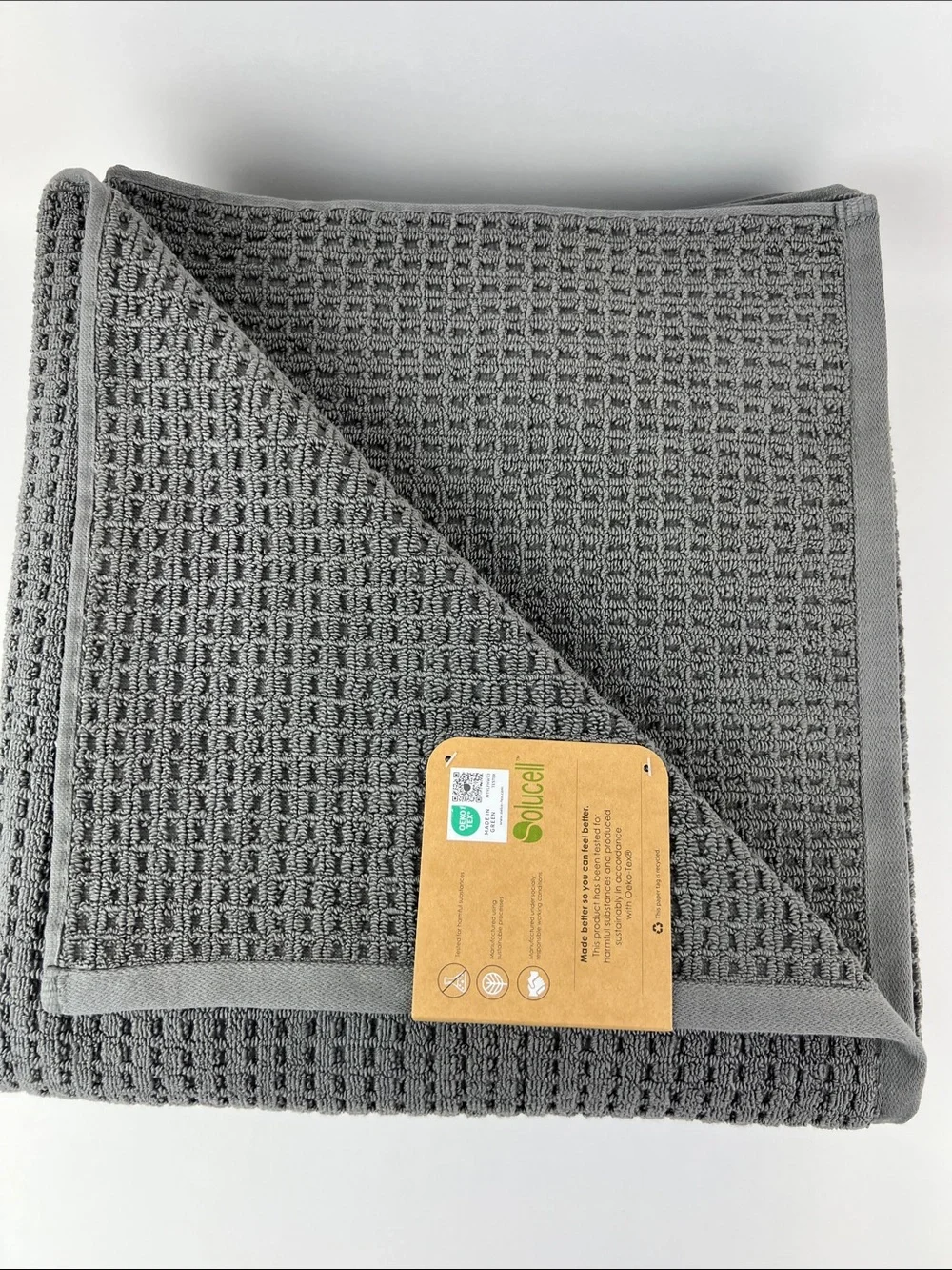 Ecoexistence Bath Towels Oversized Dark Gray Waffle Weave Soft Cotton 2 Pc NEW